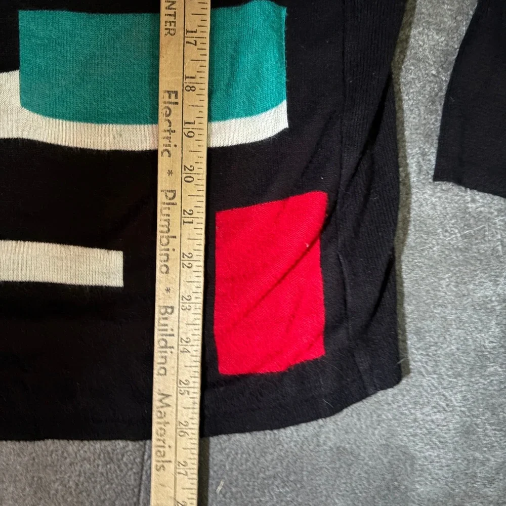 Joan Leslie Petite Black Geometric Intarsia Knit Long Sleeve Top Size PL